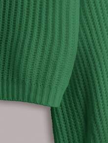 EURMUSE White Lantern Sleeve Button Front Rib Knit Cardigan - Green - View 3