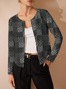Shutterstock Glamance Jaqueta Casual Minimalista Feminina, Adequada para Verão, Cardigã Estampado, Cardigã Geométrico, Cardigã Leve, Cardigã Feminino, Cardigã Preto, Cardigã Estampa Geométrica - Preto e Branco - Visão 5