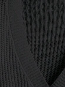 EURMUSE White Lantern Sleeve Button Front Rib Knit Cardigan - Black - View 4