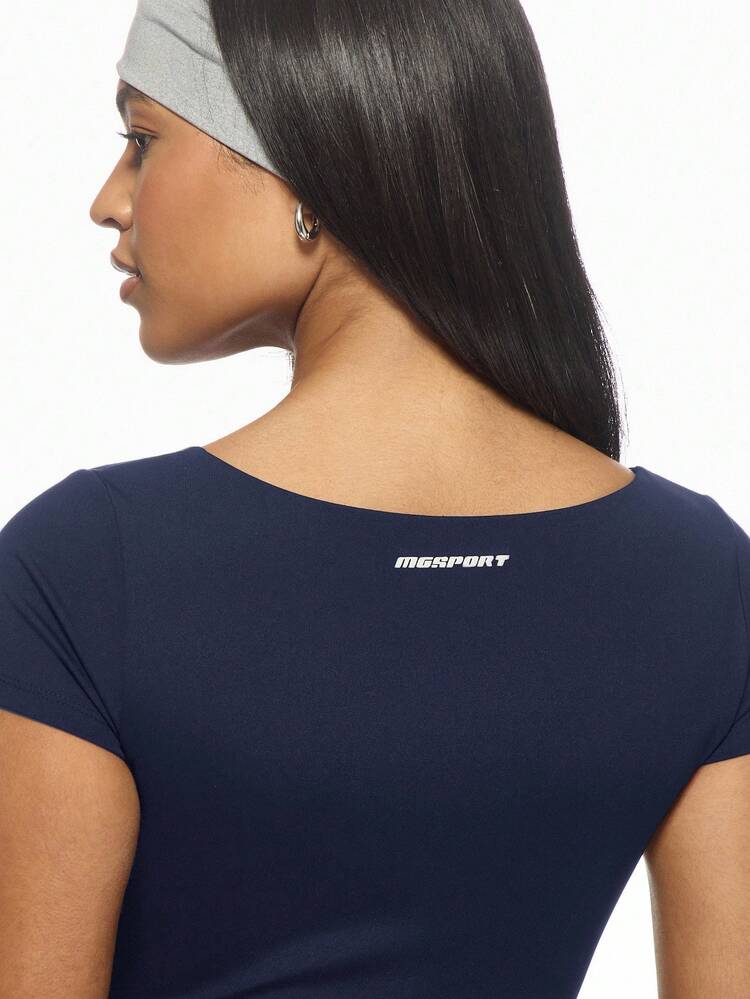 MISSGUIDED 女式高性能短袖紧身连体衣活力压缩连体裤芭蕾瑜伽连体衣修身塑形运动紧身衣 - 藏蓝色 - 查看 6