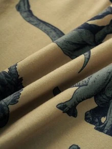 Discovery X SHEIN 男童恐龙印花休闲宽松圆领短袖针织 T 恤，夏季