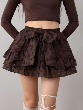 ROMWE Avant Pantaloni a gonnellina con fiocco in stile Hime Gyaru e Mori per donne