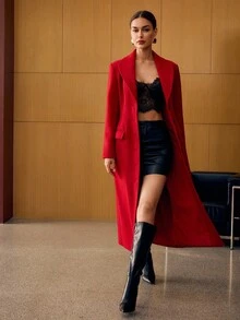 MOTF PREMIUM WOOL BUTTON UP OVERCOAT - Red - View 5