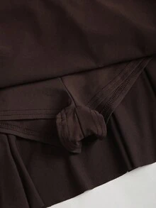 Sweetra 女士夏季古铜色金属花卉吊带背心和褶皱多层迷你裙套装 - 咖啡棕 - 查看 8