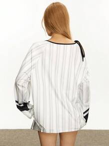 Rina Fox Y2K Retro Striped Off-Shoulder Long Sleeve T-Shirt Fall Cloth For Women - Multicolor - View 2