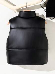 Chaleco de piel sintética negra minimalista y grueso para niñas, adecuado para el hogar, el exterior y la escuela, otoño/invierno