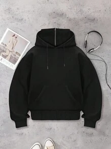 Manfinity Dauomo Men's Autumn/Winter Balaclava Half Face Cover Pullover Hoodie, Streetwear All-Match Versatile Hooded Sweatshirt - Black - View 4