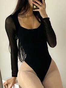 INAWLY Ladies' Backless Slim Fit Long Sleeve Elegant And Fashionable Black Bodysuit Fall Cloth For Women - Black - View 3