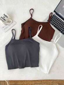 SHEIN 青少年款三件套合身吊带背心，黑白灰三色可选，百搭休闲的叠穿基础款 - 彩色 - 查看 2