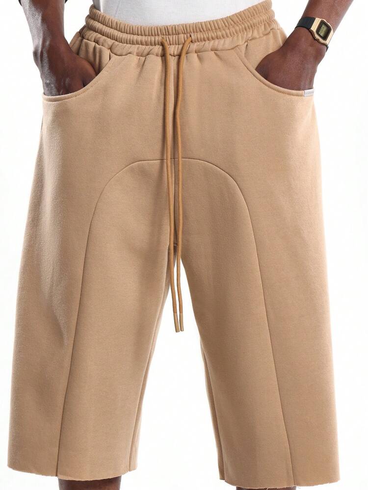 SUMWON Men Wide Leg Relaxed Fit Knee Length Skater Jorts With Front Pleat Design Drawstring Casual Summer Festival Streetwear Plain