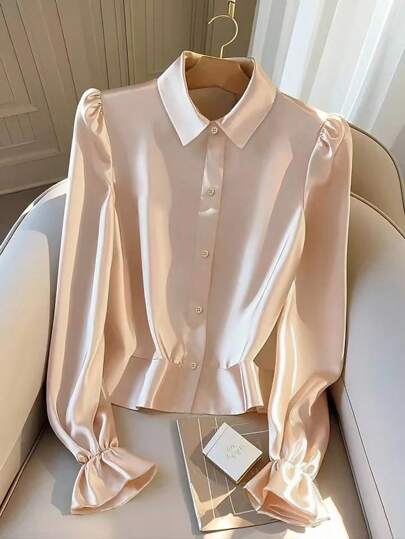 GlowEve 女士优雅通勤纯色长袖府绸衬衫