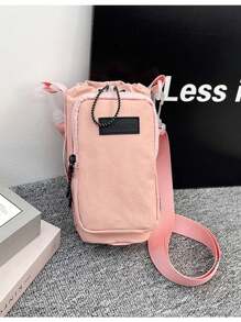 1pc New Style Drawstring Portable Water Cup Messenger Handbag Outdoor Sports Mobile Phone Bag Kettle Cup Mobile Phone Bag, Outdoor Water Bottle Holder Bag, Travel Hiking Camping Bottle Holder, Adjustable Shoulder Strap, Zipper Accessory Pocket