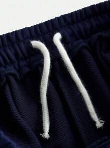 SHEIN Teen Girls Navy Blue Loose Casual Sweatpants, Solid Color Fashion Sports Pants, Contrast Color Ribbon Decor, Reversible Waistband Design, Comfortable Campus Style Pants, Simple Solid Color Loose Sweatpants Wide Leg Sweatpants Navy Blue Sweatpants Track Pants Comfy Sweatpants Comfy Pants