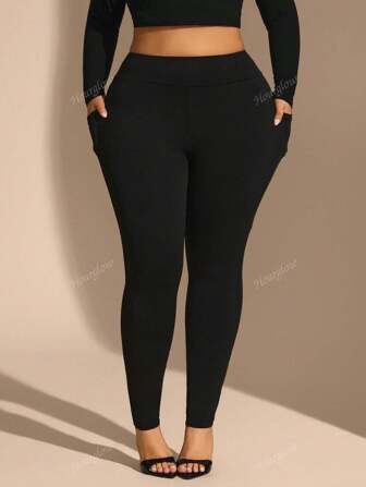 Hourglow Plus Solid Wideband Waist Leggings With Phone Pocket