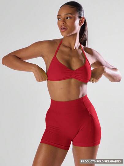 Musera Sport 纯色褶皱露背吊带运动文胸，适合运动、健身房、跑步、俱乐部、板式网球、网球、匹克球等运动，舒适透气。