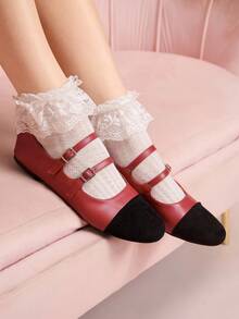 CUCCOO DOLLMOD 女士简约扣环镂空舒适纯色平底鞋 - 紅色 - 查看 4