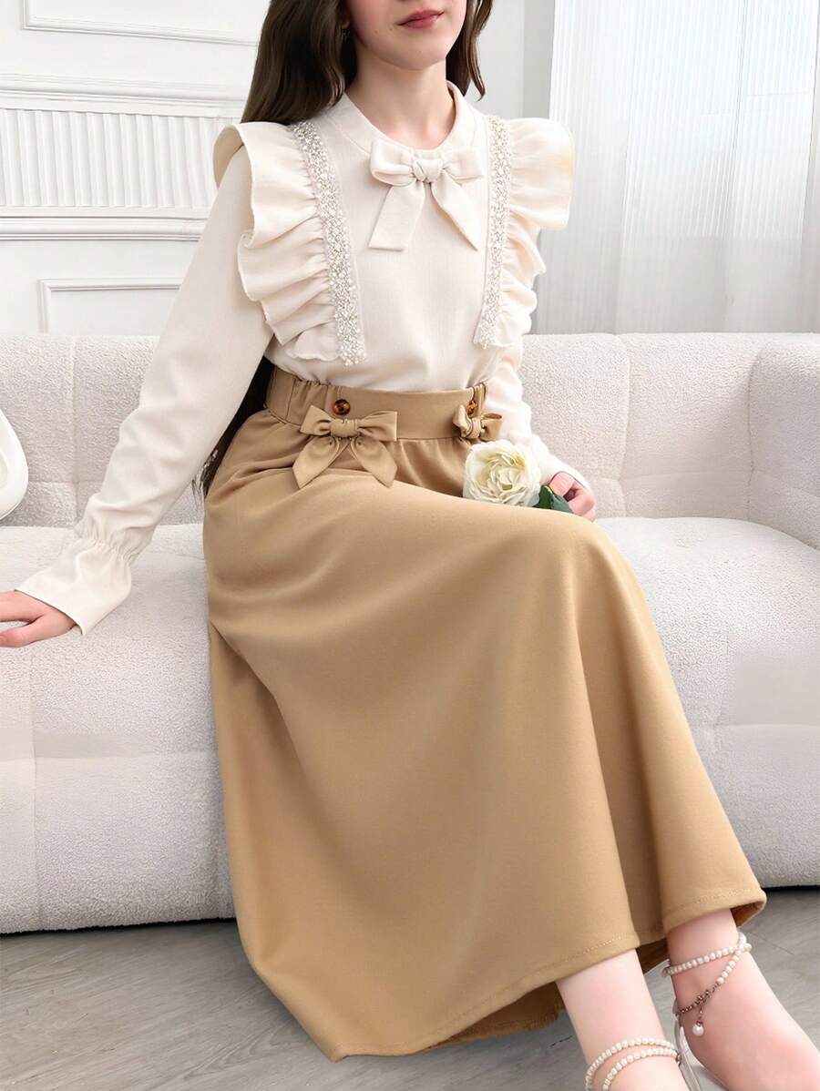 SHEIN 2 件套青少年女孩休闲时尚风格服装