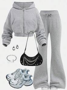 Girlism Tween Girls Knit Hooded Zip-Up Sweatshirt And Sweatpants Set, Casual Loungewear, Autumn/Winter Fall