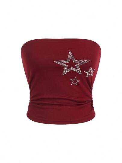 Grunge Punk Top sin tirantes con decoración de strass con diseño de estrellas para señoras, para el carnaval