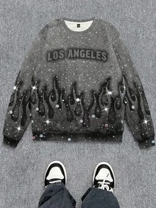 Manfinity Dauomo Men's Casual Street Letter Graphic Los Angeles Printed Long Sleeve Sweatshirt Top - Multicolor - View 1