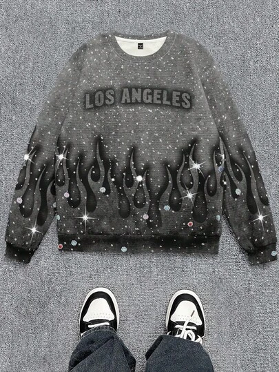 Manfinity Dauomo Men's Casual Street Letter Graphic Los Angeles Printed Long Sleeve Sweatshirt Top