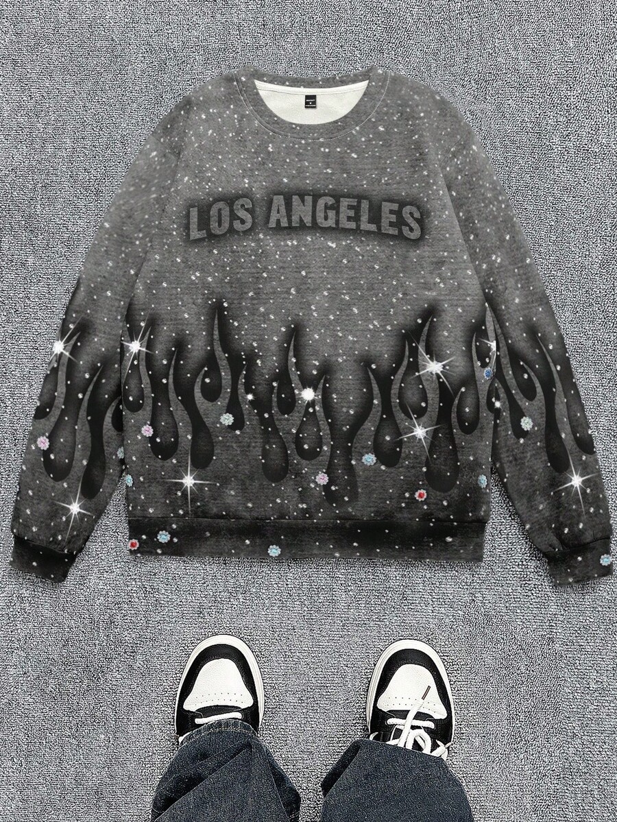 Manfinity Dauomo Men's Casual Street Letter Graphic Los Angeles Printed Long Sleeve Sweatshirt Top - Multicolor - View 1