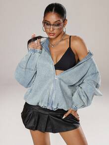 Jeanoix Women's Casual Washed Denim Hooded Jacket - Light Wash - View 8