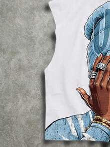 Manfinity ZONE917 男士圆领无袖创意肖像图案休闲全印花短款背心