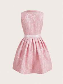 SHEIN Frenchy 慕尼黑啤酒节 Dirndl 女式荷叶边甜心领结刺绣网眼下摆无袖优雅迷你连衣裙，非常适合下午茶、音乐会、早午餐和慕尼黑啤酒节 - 粉色 - 查看 6