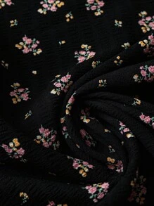 Linhara 女士加大码简约圆领纹理泡泡褶皱印花全幅小碎花插肩袖衬衫上衣，西部风夏季波西米亚秋季款 - 彩色 - 查看 5