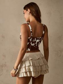 MISSGUIDED Áo nịt ngực họa tiết bò lấy cảm hứng từ phương Tây có xương có cấu trúc, cổ tròn, họa tiết da bò cổ điển, thời trang lễ hội Y2K, phong cách thôn dã - màu nâu - Xem 2