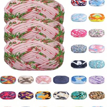 3 bó sợi ruy băng satin polyester, khoảng 300g, gạc tự bóc nhiều màu và hỗn hợp, sợi đan, vải màu, vải sợi áo phông - dùng để sản xuất dép móc tự làm, túi xách, giỏ đựng đồ (Kiểu dáng bao bì bên ngoài là ngẫu nhiên)