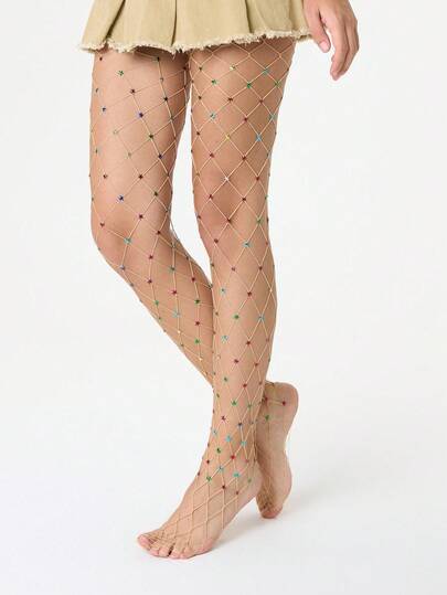 Kawaii 1 Pair Women Colorful Star Pattern Sexy Minimalist Fashion Fishnet Leggings/Tights/Cut-Out Bodystocking