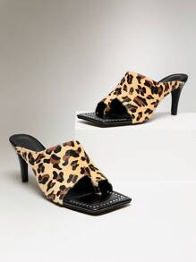 SHUZIA صنادل نسائية ذات كعب عالي، جذابة وعصرية للاستخدام اليومي والحفلات، مريحة وبتصميم جلد الفهد والشعر المستعار