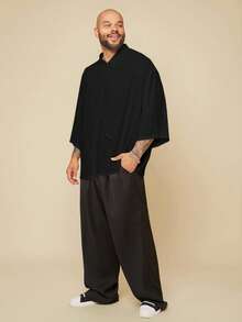 EASEVO 大码男士白色梭织短袖领结衬衫