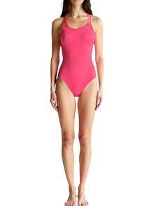 Nike 1 bộ đồ bơi monokini hở lưng thể thao màu trơn - Hồng - Xem 3