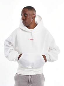 SUMWON Slow Morning Coffee Club Graphic Print Hoodie With Centre Pocket Large Back Design Casual Streetwear Long Sleeve Unisex Daily Wear Pullover - White - View 3