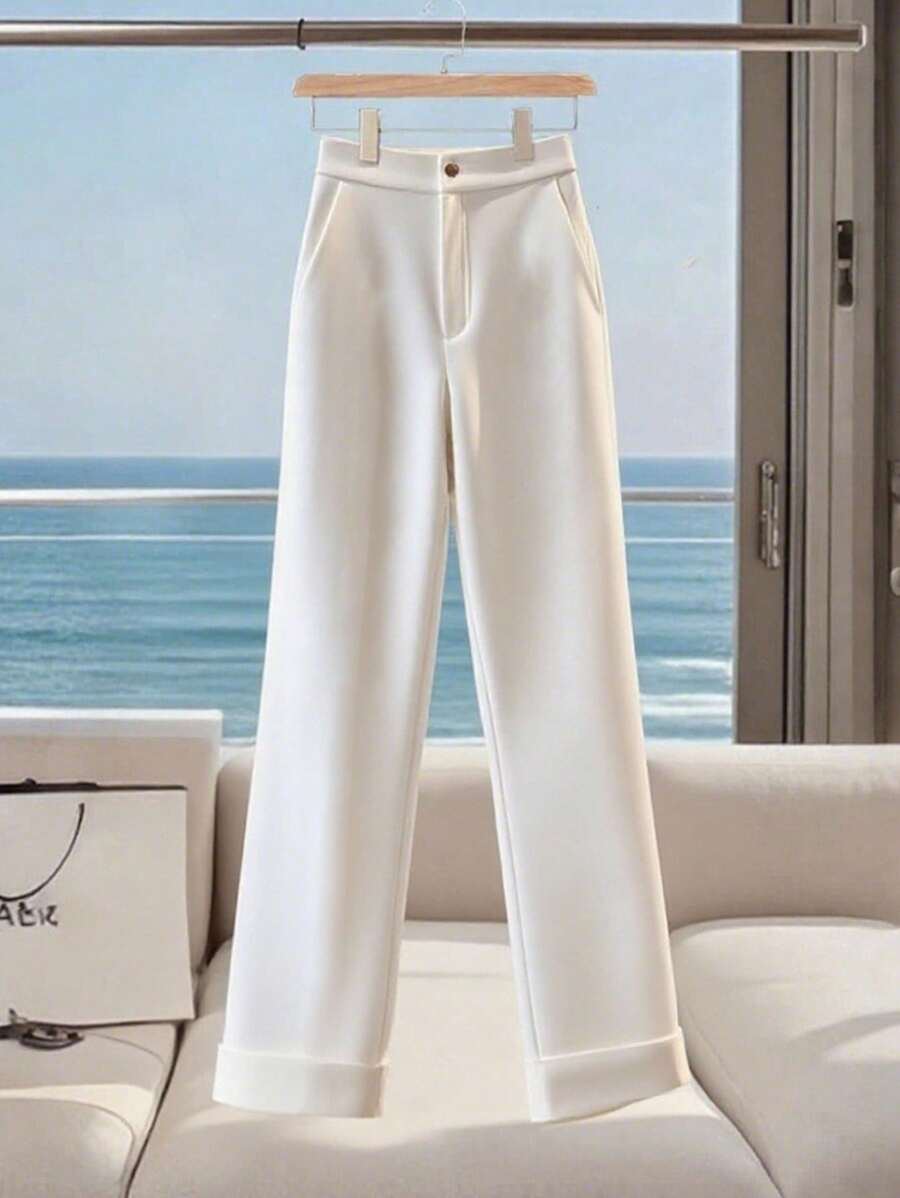 Franclia Pantaloni de birou versatili, cu talie înaltă, culoare solidă