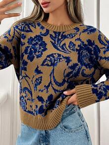 SHEIN Tall 秋冬季高码女士休闲圆领长袖毛衣 - 彩色 - 查看 4