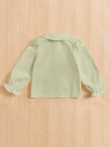 SHEIN 年轻女孩宽松复古彼得潘领荷叶边袖衬衫 - 杏色 - 查看 2