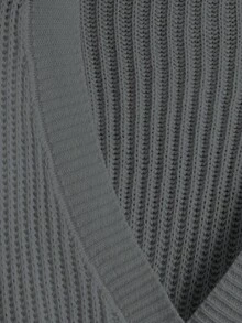 EURMUSE White Lantern Sleeve Button Front Rib Knit Cardigan - Dark Grey - View 4