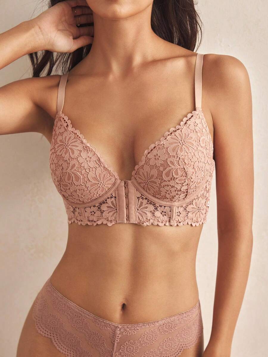 Charlaine Áo ngực ren gợi cảm cài trước, nâng đỡ, có gọng cho ngực nhỏ, chống chảy xệ - Lạc đà - Xem 1