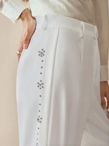 Florisole Autumn Bohemian Embroidered Beaded Casual Loose Wide-Leg Women Pants Fall Cloth For Women