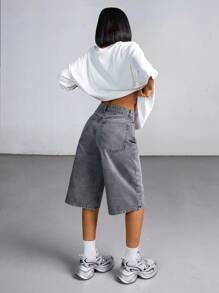 HIGH WAIST BERMUDA SHORT CASUAL STYLE Women Summer Clothing Woman S Summer Clothes Women Clothing Y2k Women Short Set - Grey - View 2