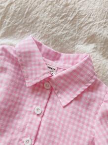 SHEIN Baby Girls' Casual Cute Collared Long Sleeve Top And Elastic Waist Pants Set, Autumn - Pink - View 6