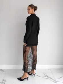 Siren Gaze Autumn/Winter New Mermaid Style Elegant Women's Commuting & Casual Outfit Set Black Lace Skirt Set Black Blazer And Skirt Set,Fall