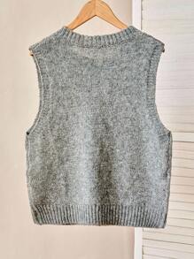 Solavon Women's Solid Color Embroidered Crew Neck Sweater Vest In Fall/Winter - Grey - View 5