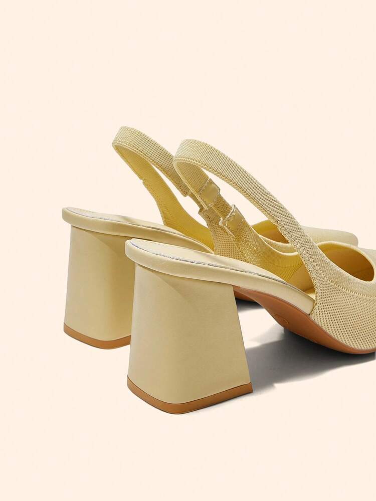 CUCCOO BASICS Women's Fashion Fabric Backstrap Chunky Heel Pointed Toe PU Leather Commuter Slingback Shoes, Suitable For Dates, Parties, And Vacations For Christmas Spring Shoes