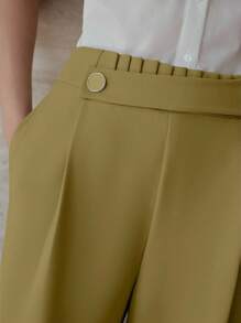 MOTF PREMIUM Quần xếp ly cài nút - Màu vàng - Xem 4