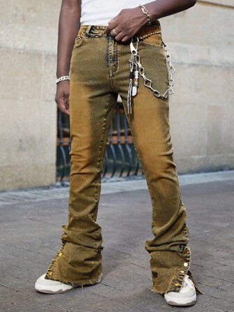 Street Life Jeans slim fit lavados con volantes en capas para hombres